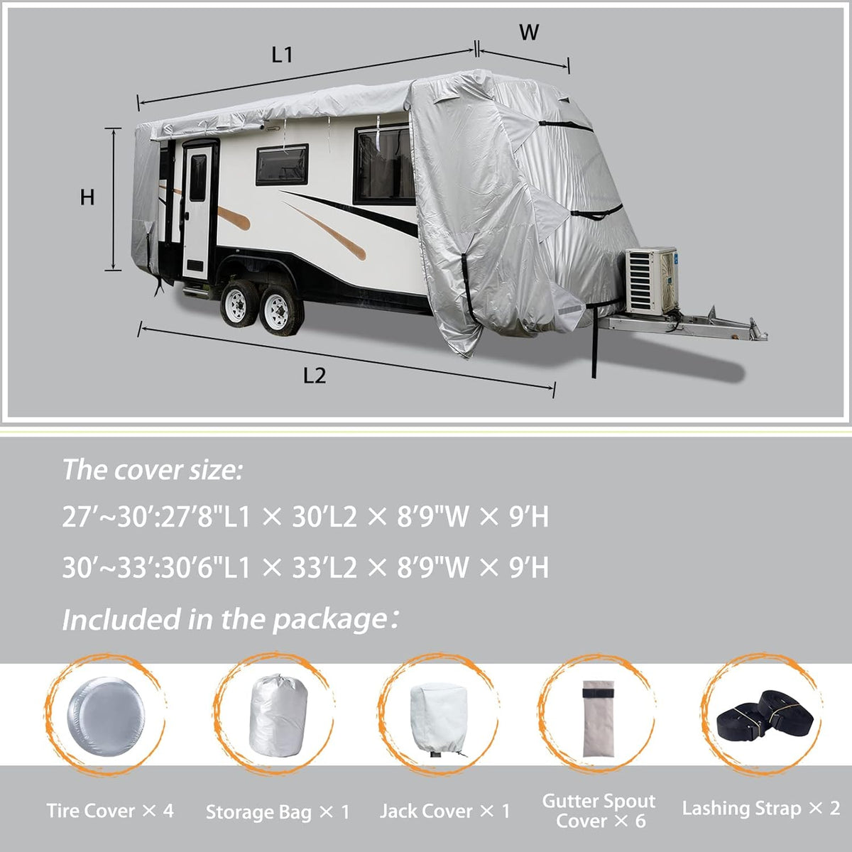 27-30' Windproof Anti-UV Camper Cover with Jack Cover and 4 Tire Covers X296315