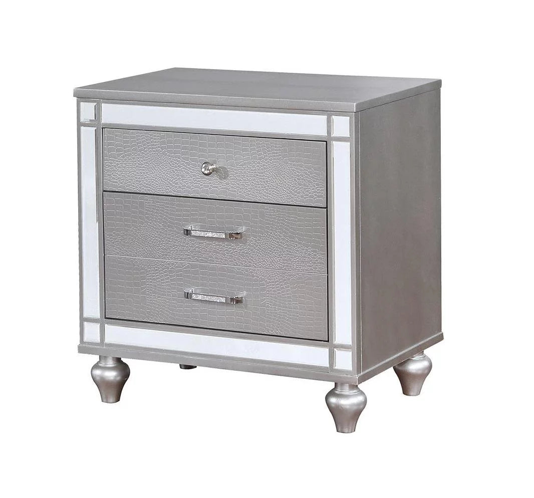 Contemporary Silver Solid Wood King Bedroom Set 5pcs S66273