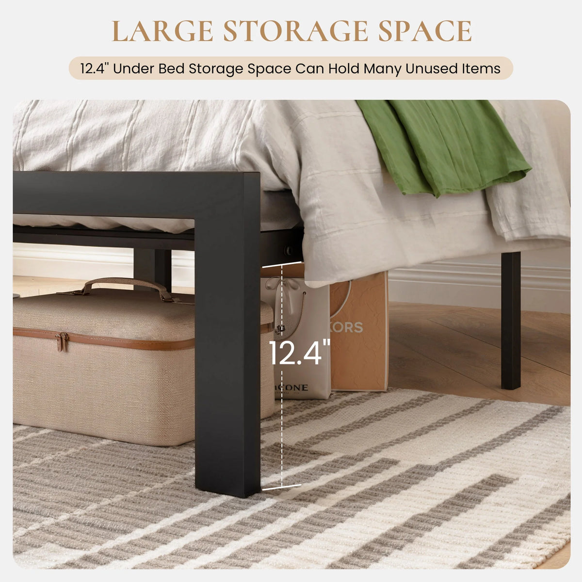 Black King Size Metal Platform Bed Frame with Fabric Headboard X946090
