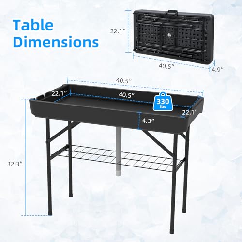 Folding Plastic Cooler Table with Drain Hose G53396