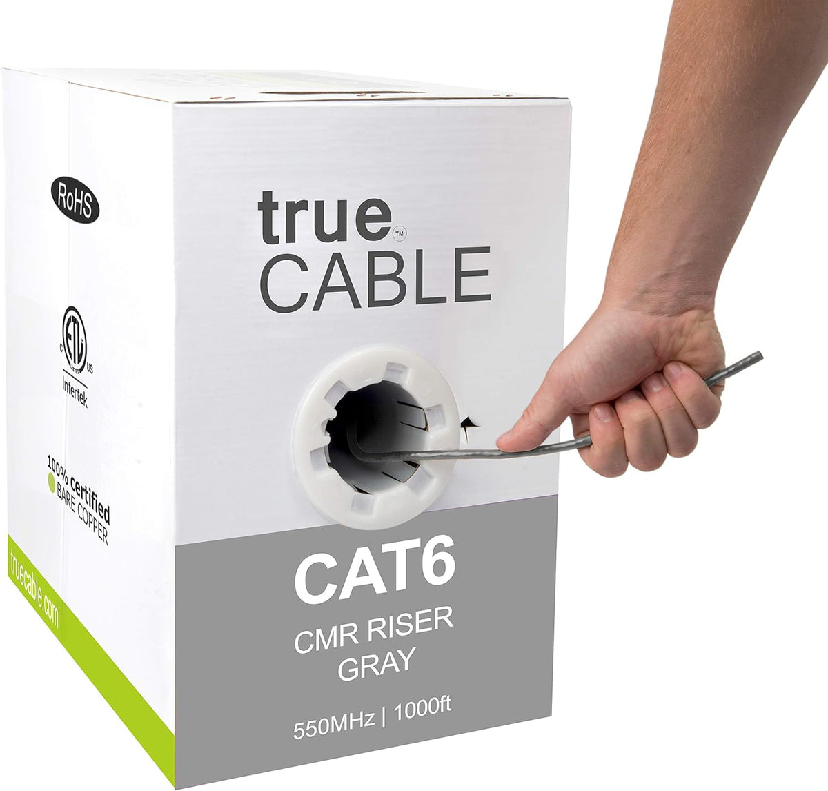 Cat6 Riser 1000ft Black 23AWG 4 Pair Solid Bare Copper Bulk Ethernet Cable I480204