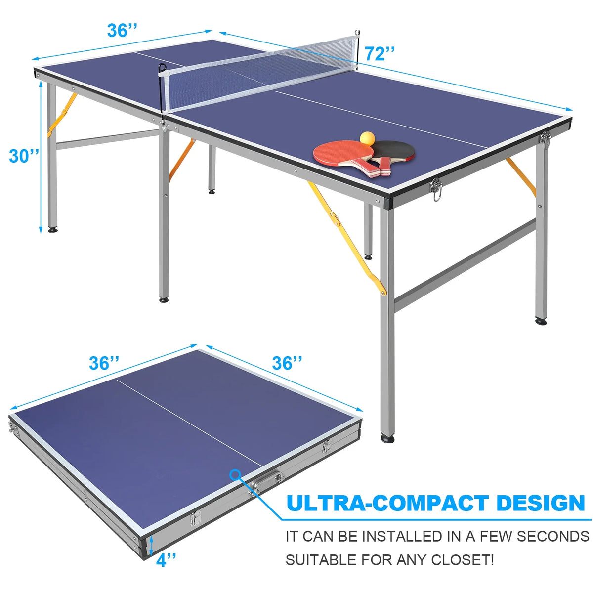 6Ft Table Tennis Table Set with 2 Paddles and 3 Balls Y82534