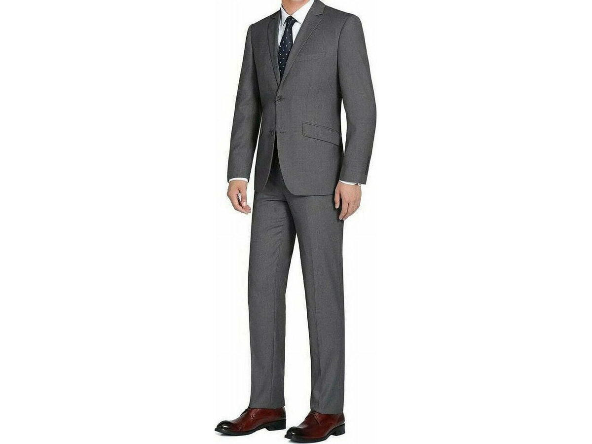 Charcoal Gray Solid Two Button Slim Fit Suit E774869