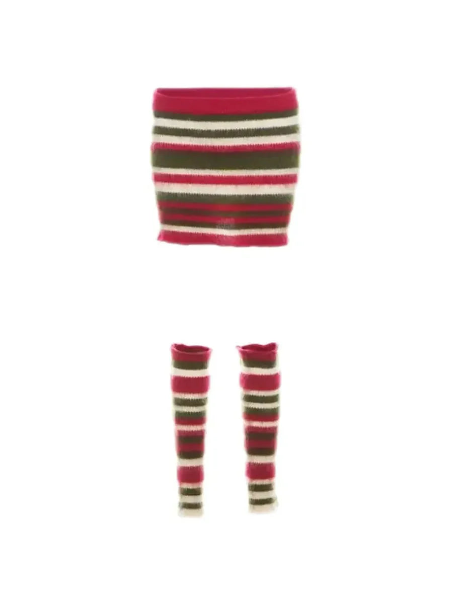 Striped Knitted Skirt Legwarmers V77179