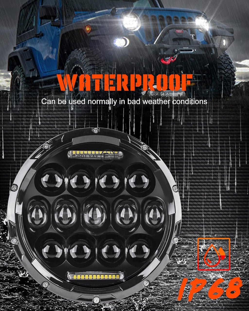 7 inch LED Headlight Round 2pcs White Amber DRL Hi/lo Beam G901039