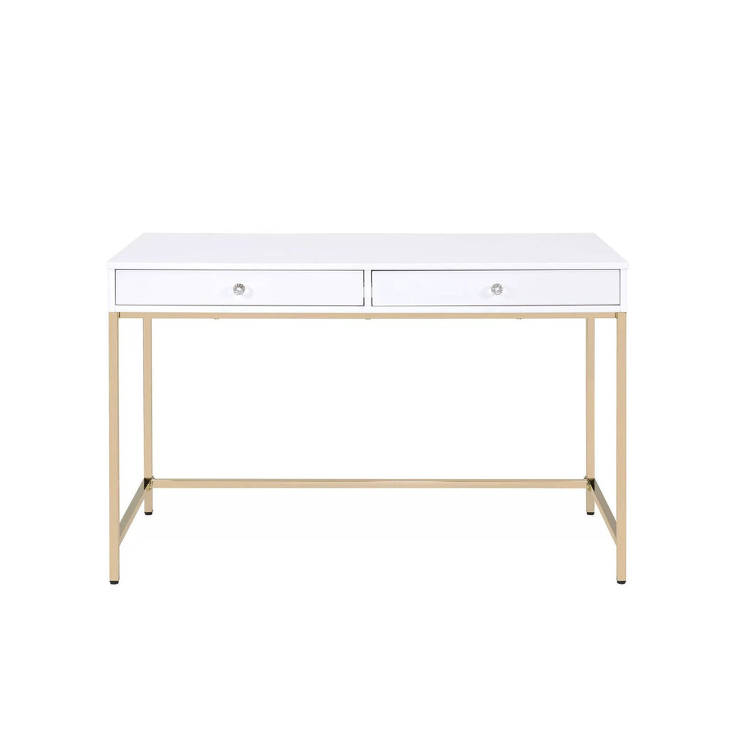 White High Gloss Desk with 2 Drawers Metal Frame N6866