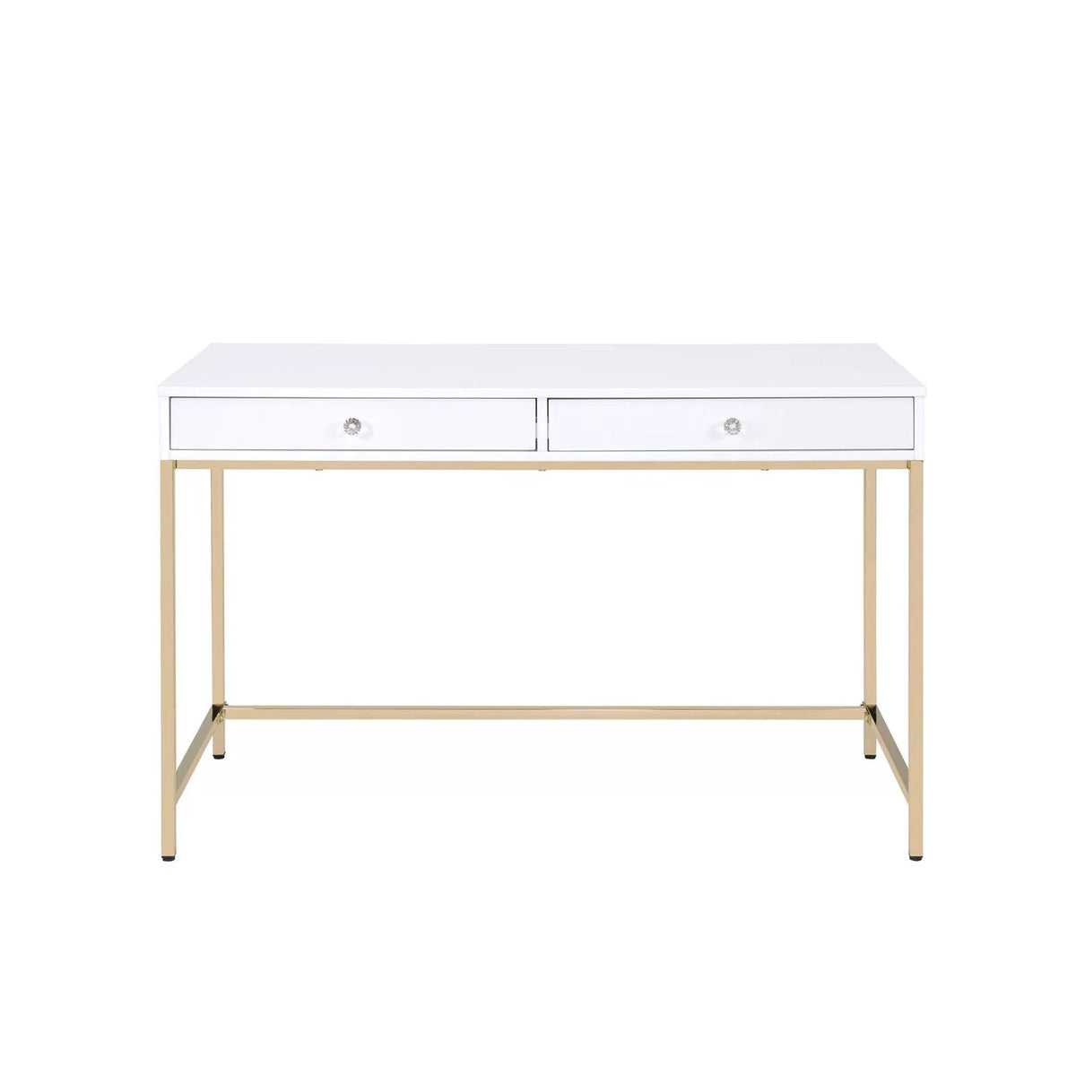 White High Gloss Desk with 2 Drawers Metal Frame N6866