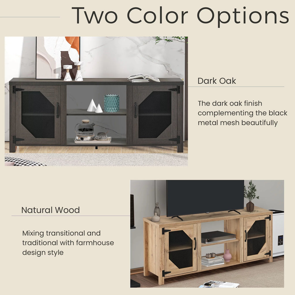 Natural Wood TV Stand with 2 Door Cabinet O44883