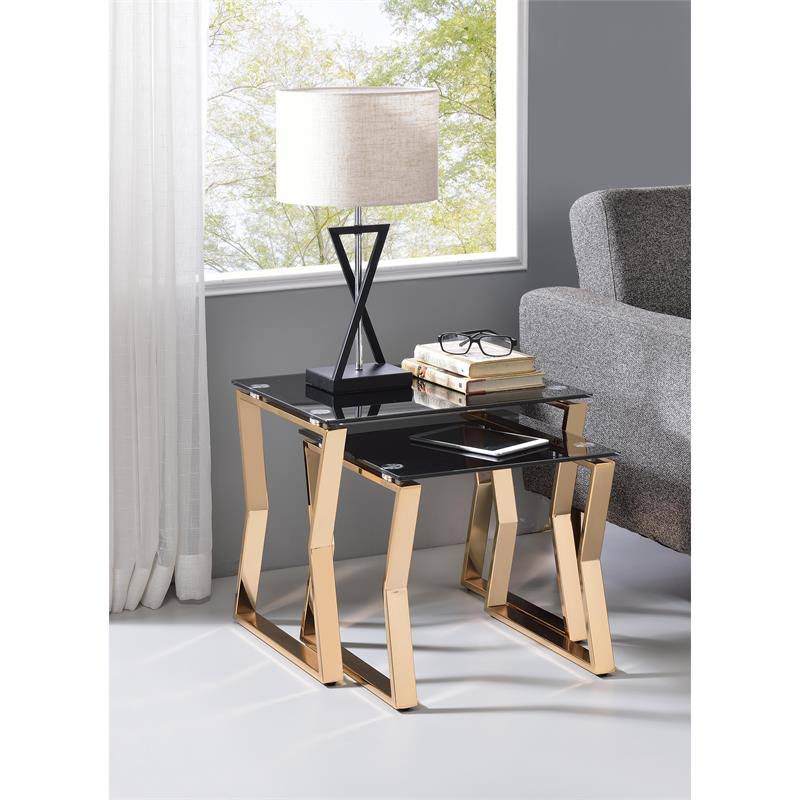 2-Piece Glass Top Nesting Table in Gold C8429