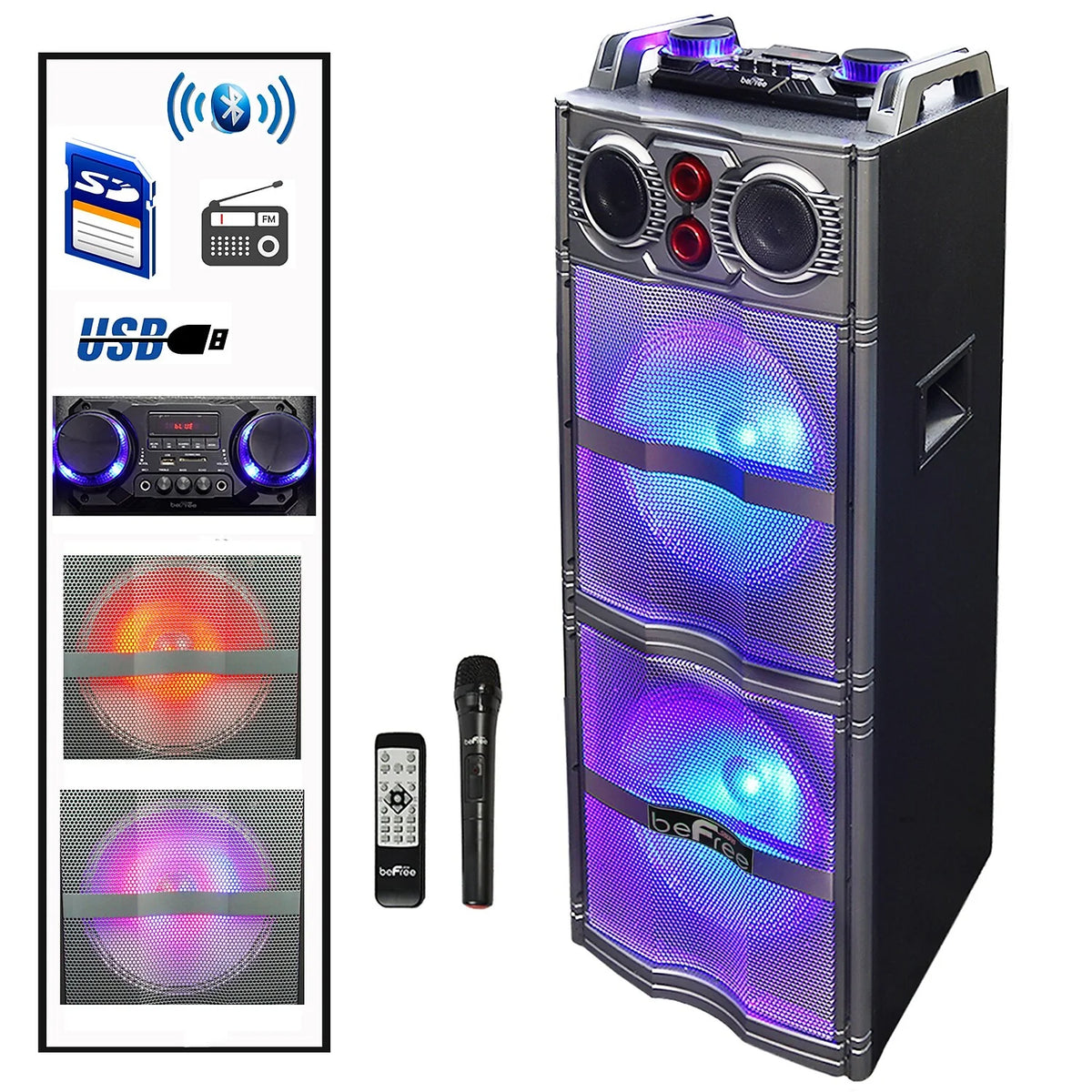 Double 10" Bluetooth Portable Party Speaker with Reactive Lights M163210