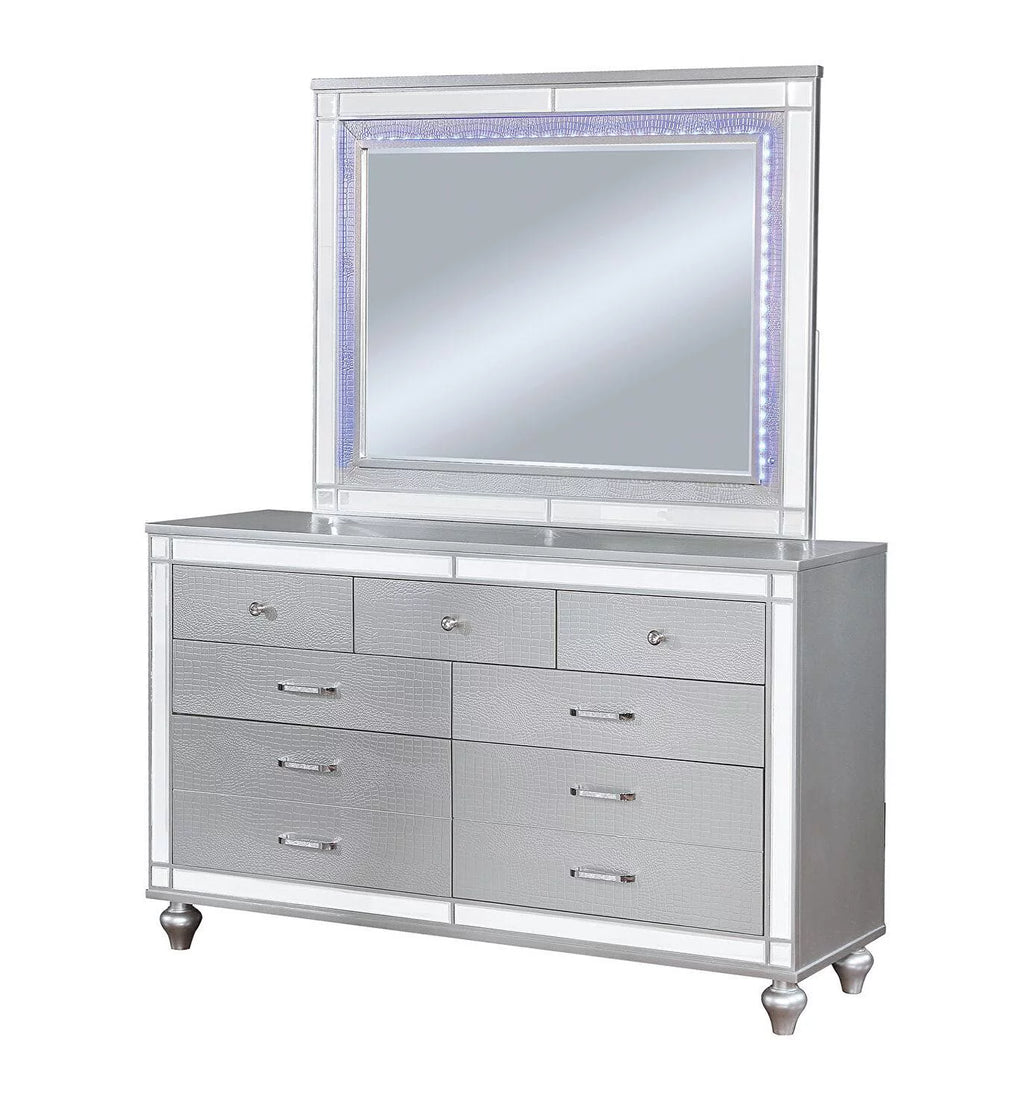 Contemporary Silver Solid Wood King Bedroom Set 5pcs S66273