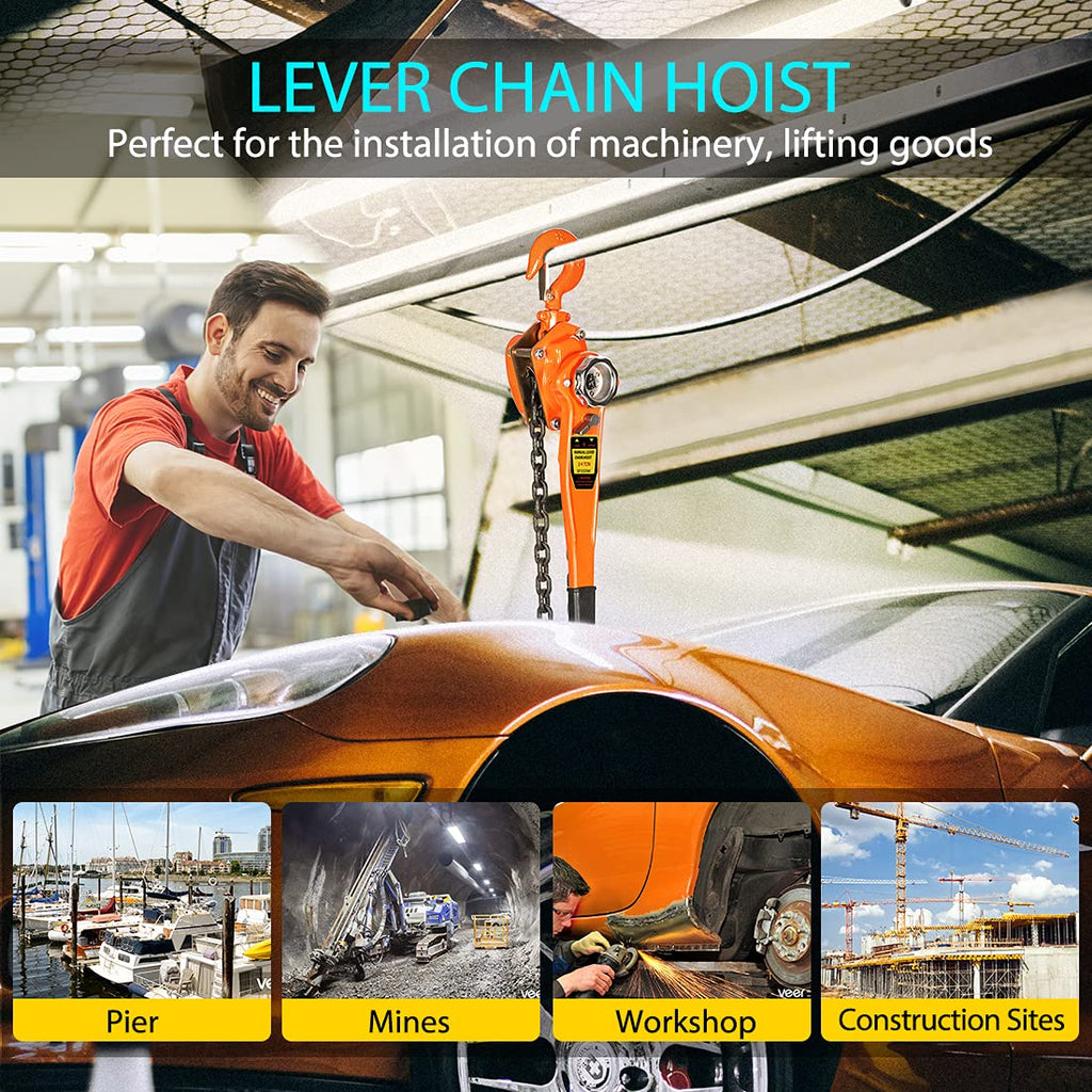3/4 Ton Capacity 5 Feet Lever Chain Hoist with 2 Hooks I911196