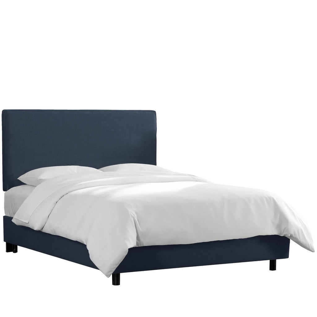 Navy Linen Queen Box Seam Bed U95854
