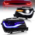 Projector LED Headlights for Chevy Camaro 2016-2018, Amber Sequential Turn Signal, Passenger+Driver Sides U801