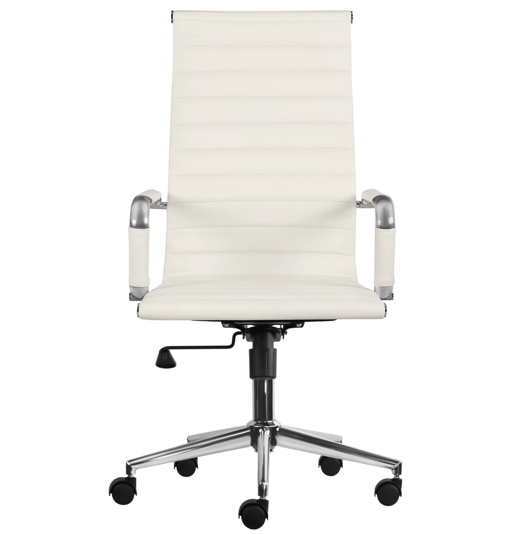 White Mid Century Modern High Back Ribbed PU Leather Ergonomic Office Chair C212781