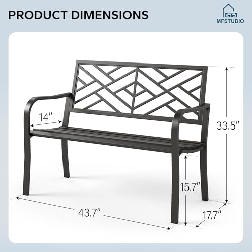 43.7 Inches Outdoor Garden Bench with Geometric Pattern Backrest, Black U5554