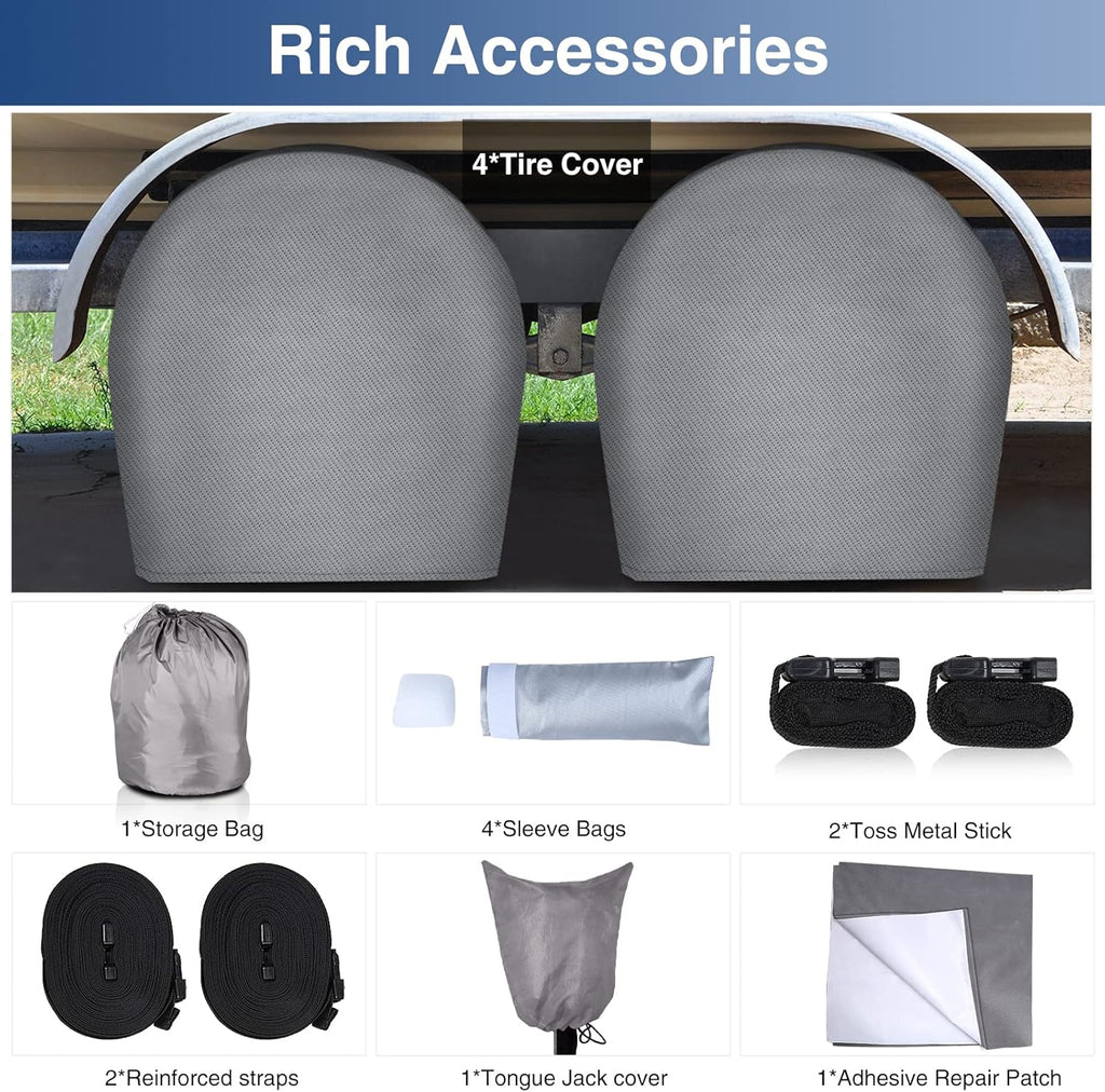 Upgraded Waterproof 500D Travel Trailer Cover with 4 Tire Covers, Tongue Jack Cover R5499