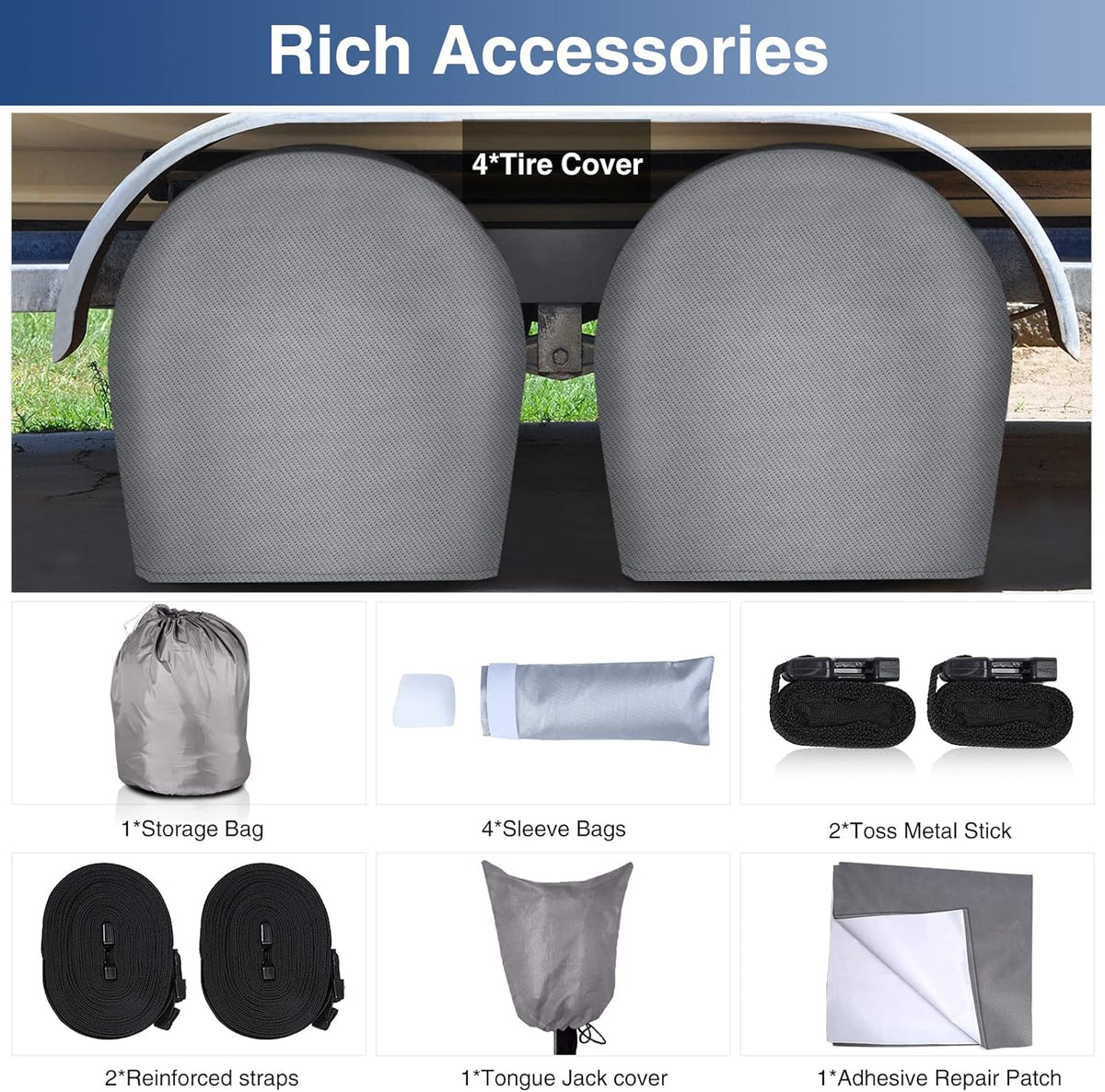 Upgraded Waterproof 500D Travel Trailer Cover with 4 Tire Covers, Tongue Jack Cover R5499
