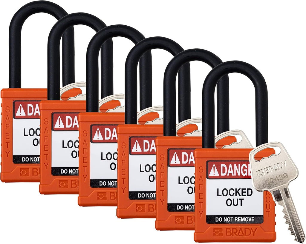 6 Pack Red Keyed Alike Safety Lockout Padlocks E38947