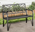 43.7 Inches Outdoor Garden Bench with Geometric Pattern Backrest, Black U5554