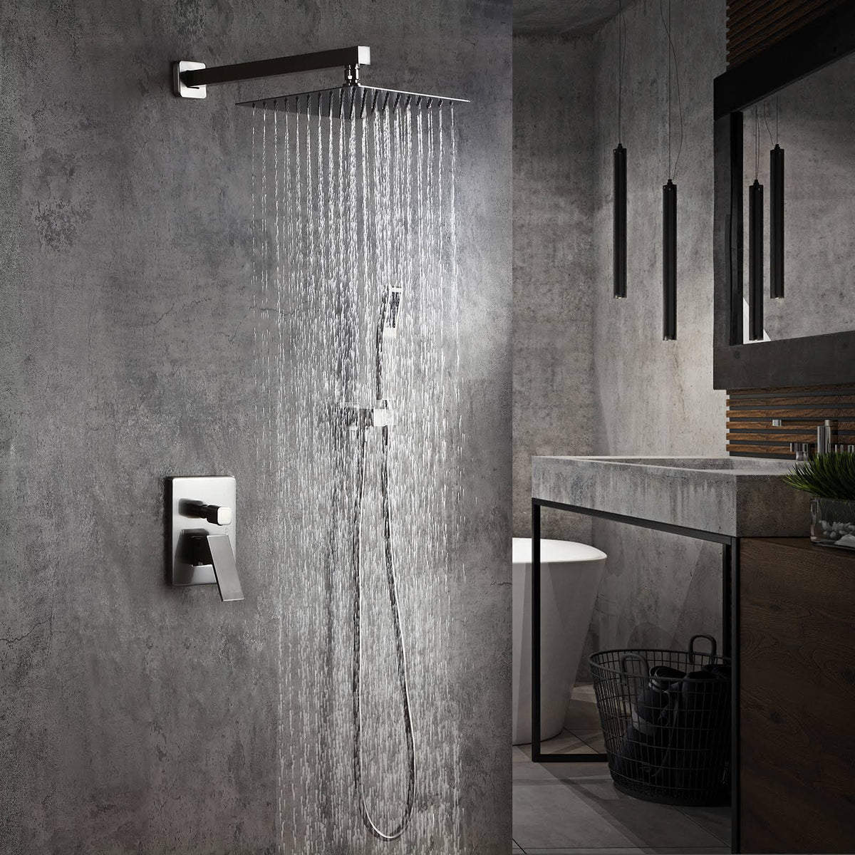 Wall Mounted Rainfall Shower Head Handheld Spray Square Shower Set O129