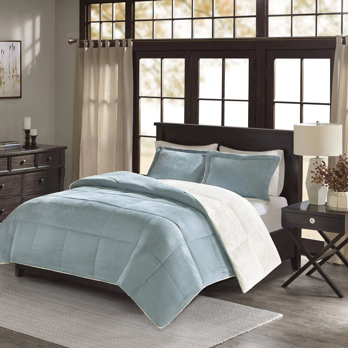 Blue Twin Corduroy Comforter Mini Set B22040
