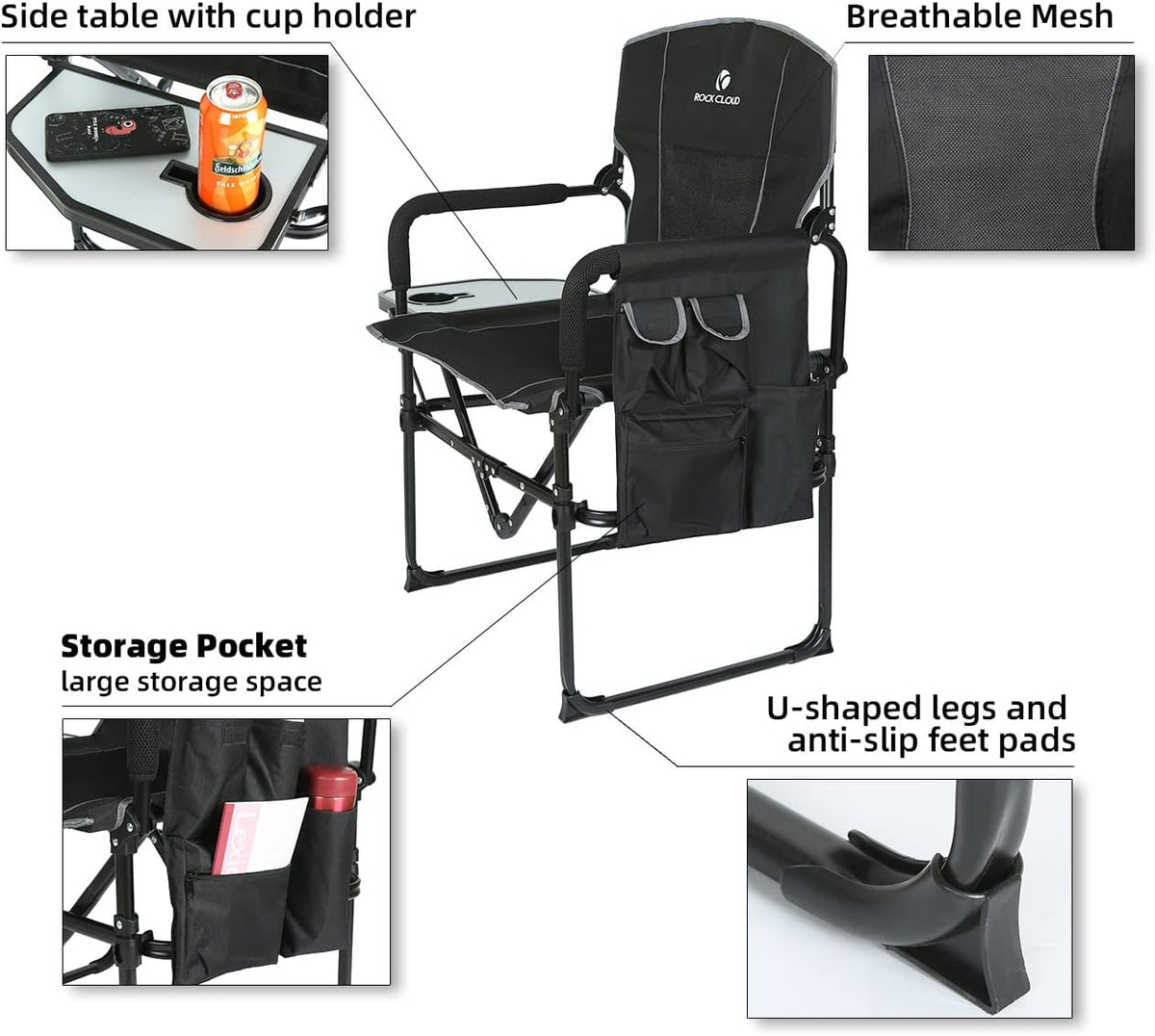 Folding Camping Chair with Storage Pocket and Side Table Q46427