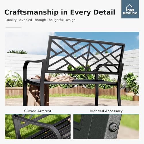 43.7 Inches Outdoor Garden Bench with Geometric Pattern Backrest, Black U5554