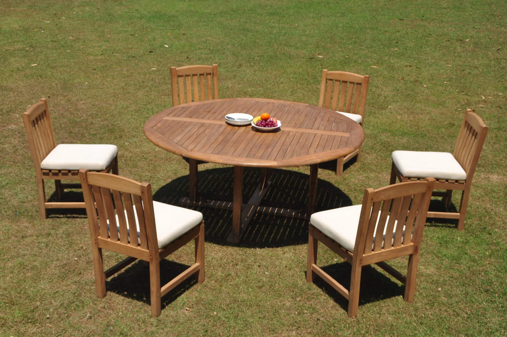 Grade-A Teak 7 Pc Dining Set with 72" Round Table and 6 Chairs N965451