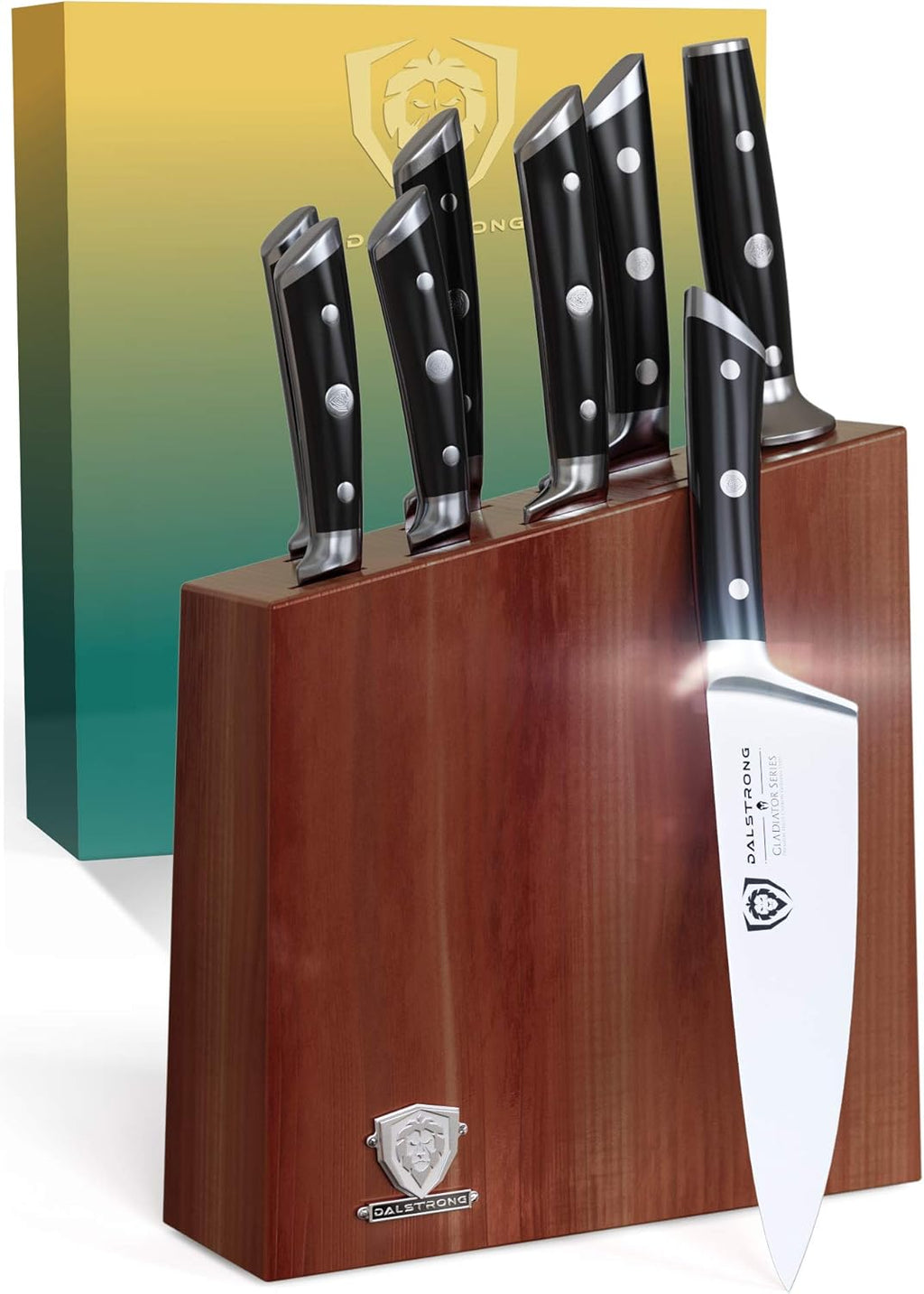 8 Piece German HC Steel Knife Block Set with Acacia Wood Stand J5182