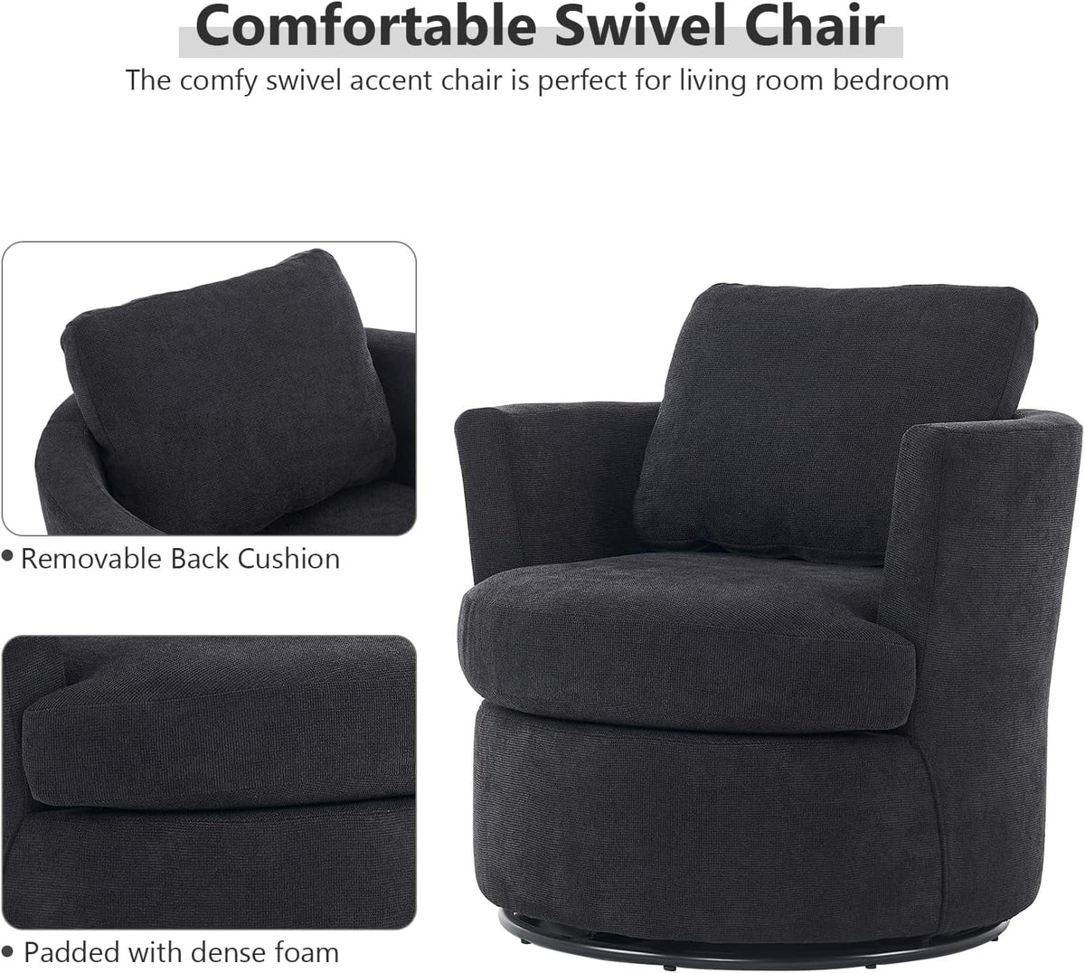 Black Upholstered Swivel Accent Chair Y1261