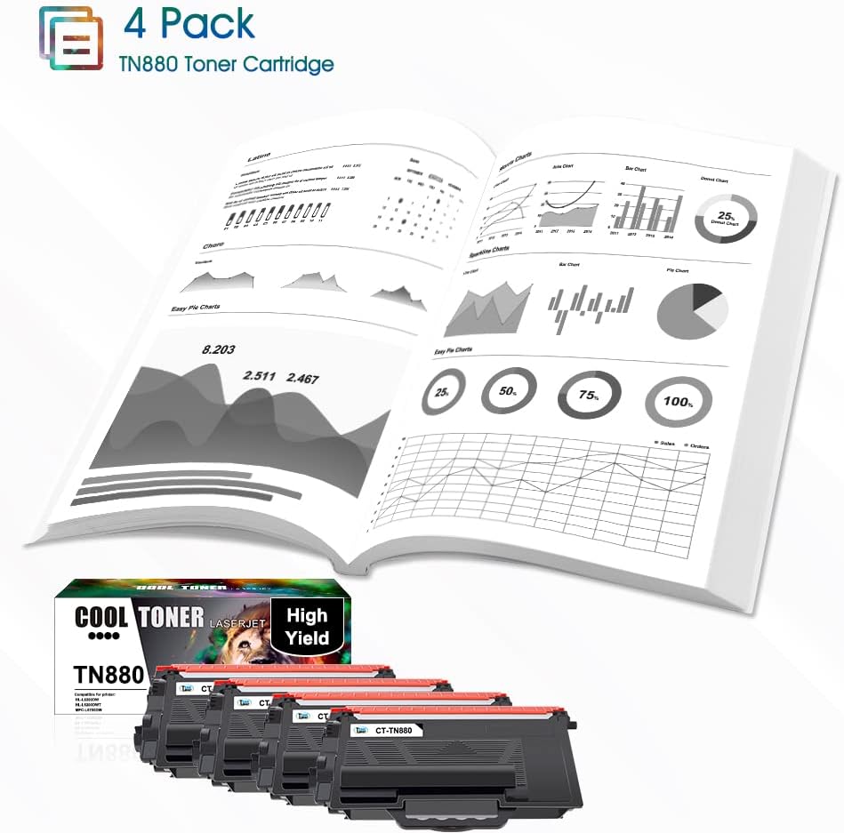 Compatible Toner Cartridge Replacement for Brother TN880 Black Ink 4Pack W750