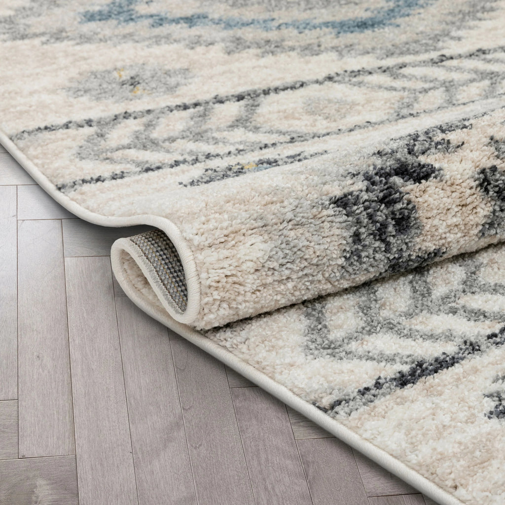 Blue Tribal Geometric Distressed Area Rug I5232