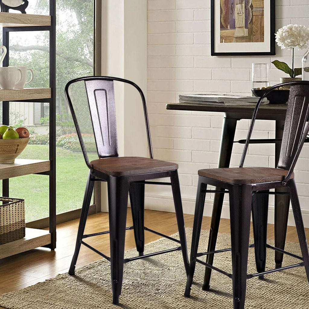 2 PC Metal Wood Counter Stool R898