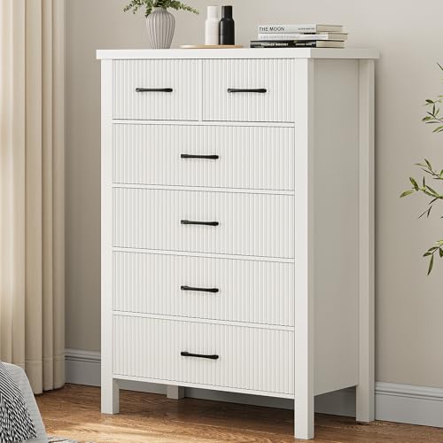 White 6 Drawer Fluted Wood Dresser P180466