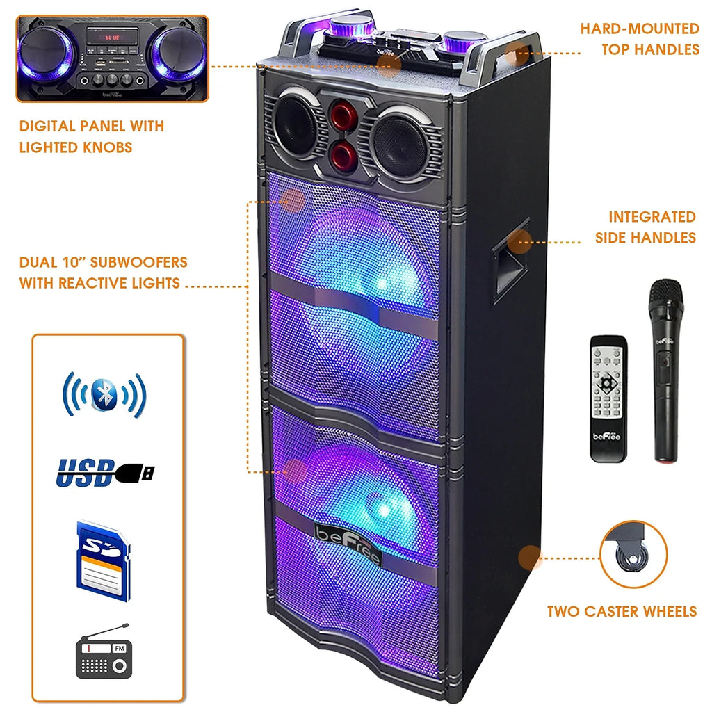 Double 10" Bluetooth Portable Party Speaker with Reactive Lights M163210