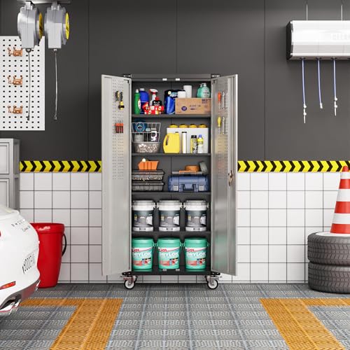 Black Metal Garage Storage Cabinet with Wheels F95409