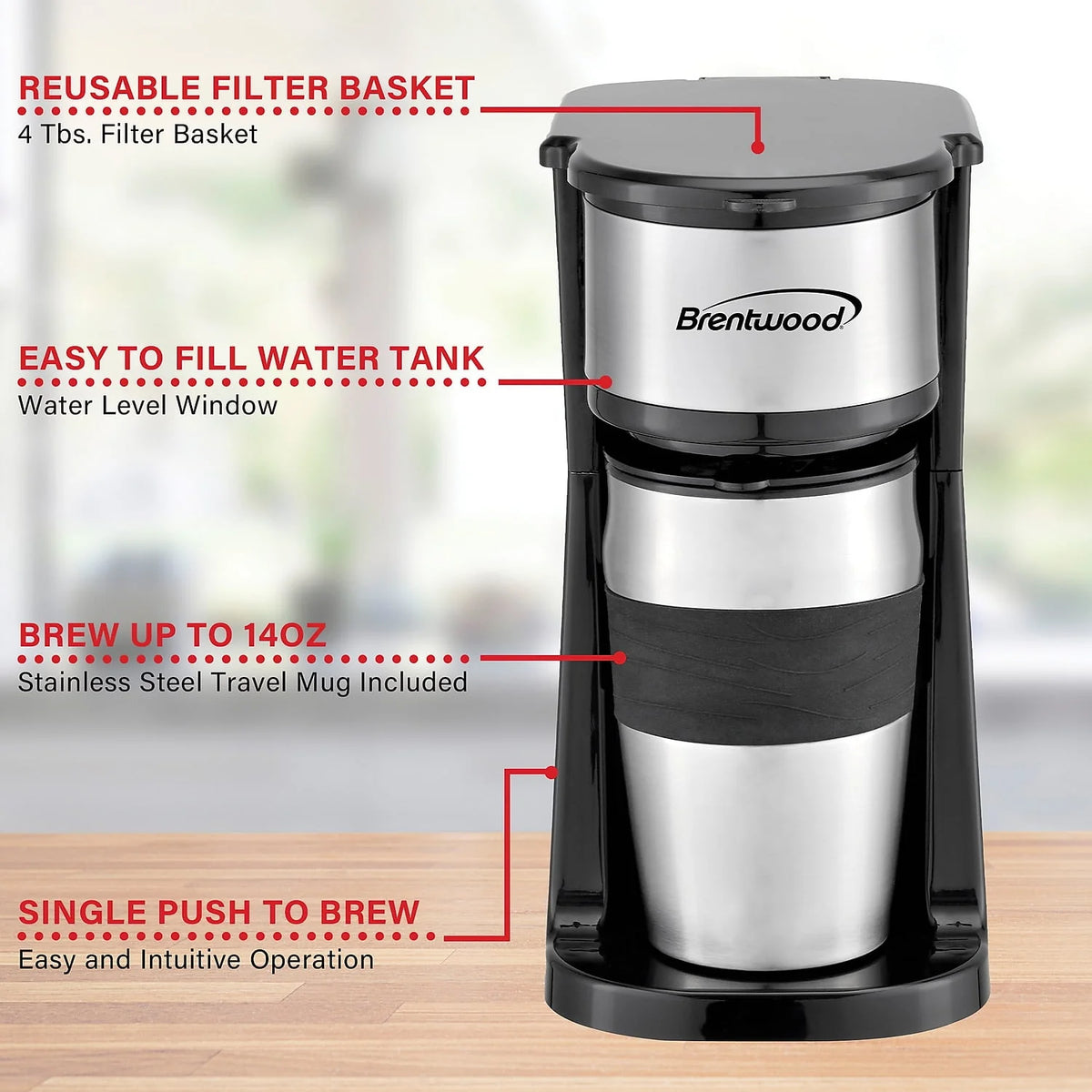 Portable Single-Serve Coffee Brewer with 14 oz Travel Mug L446