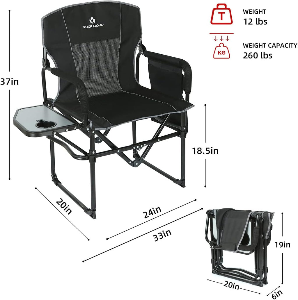 Folding Camping Chair with Storage Pocket and Side Table Q46427