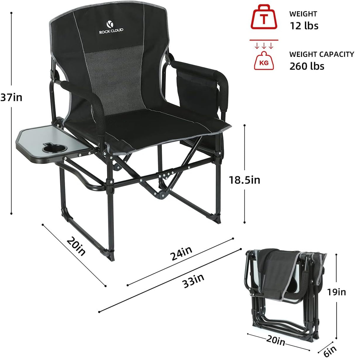 Folding Camping Chair with Storage Pocket and Side Table Q46427