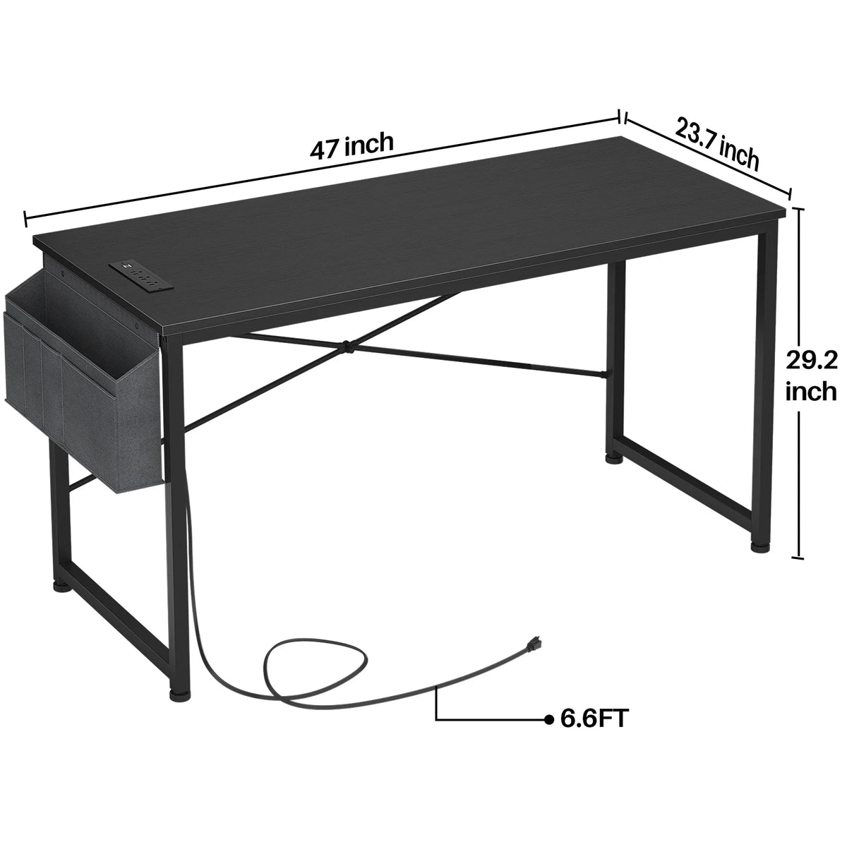 Black 47 Inch Computer Desk with Power Outlets O60875