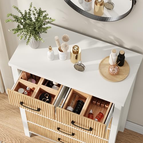 White 6 Drawer Fluted Wood Dresser P180466