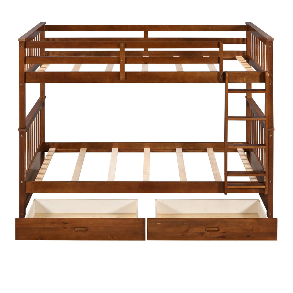Solid Wood Twin Over Twin Bunk Beds with Storage Drawers T2092