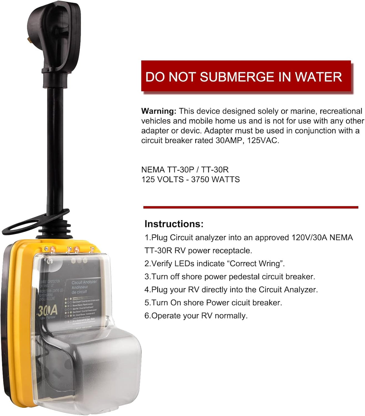 30 Amp Surge Protector for RV with Waterproof Cover and LED Indicator A93806