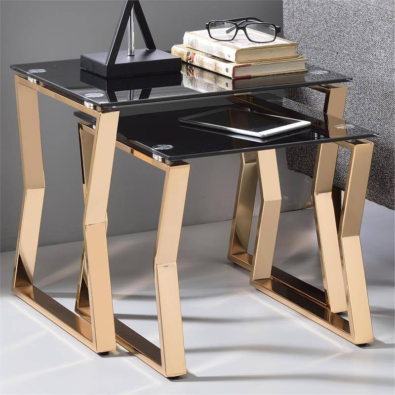 2-Piece Glass Top Nesting Table in Gold C8429