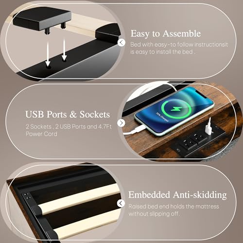 Black Queen Size PU Leather Upholstered Storage Platform Bed Y47740