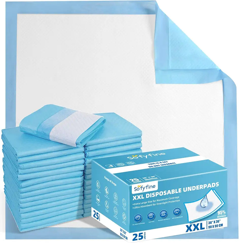 36"x36" Disposable XXL Heavy Duty Absorbent Waterproof Underpads 25 Pads L75825