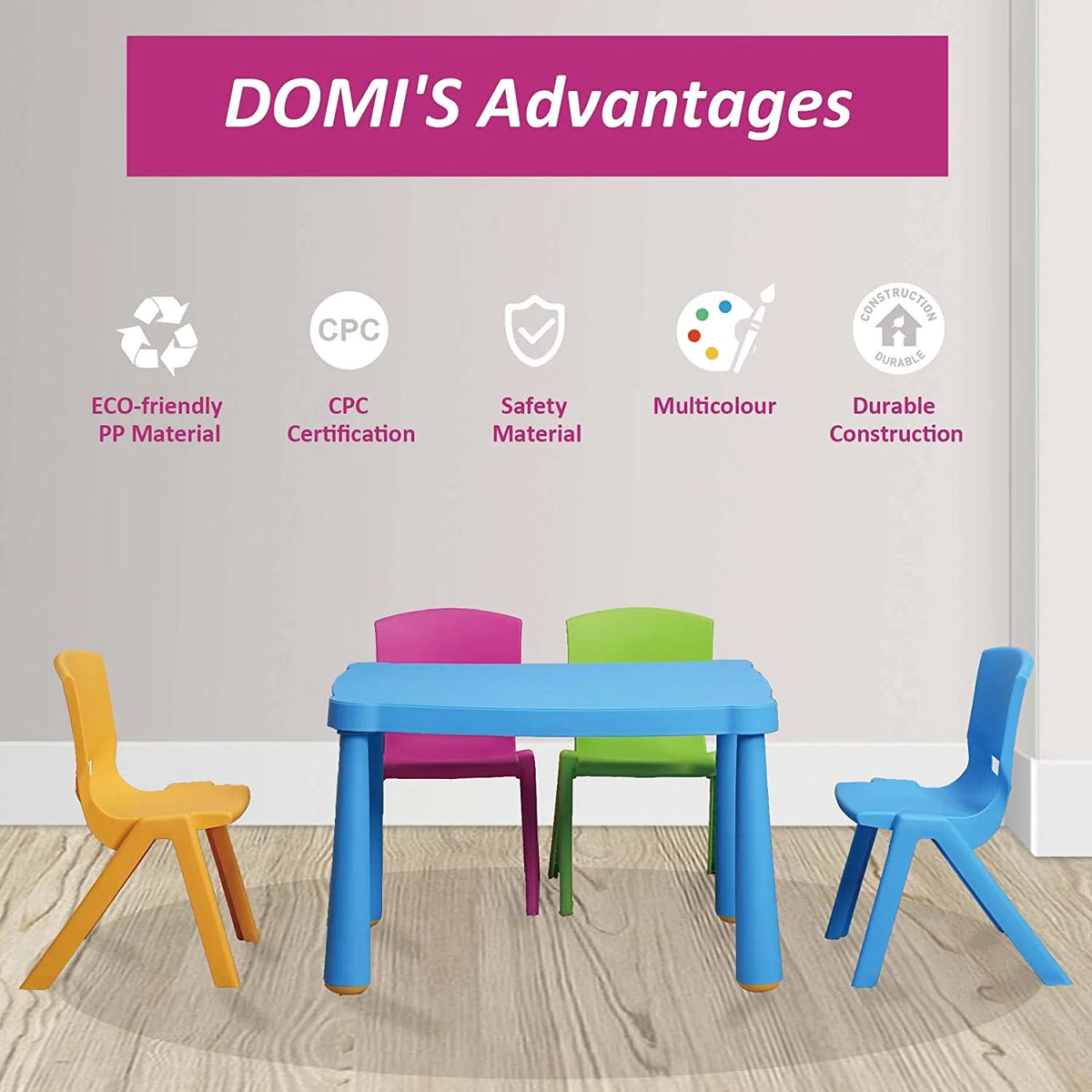 5 Pieces Plastic Toddler Kids Table and Chair Set Y470