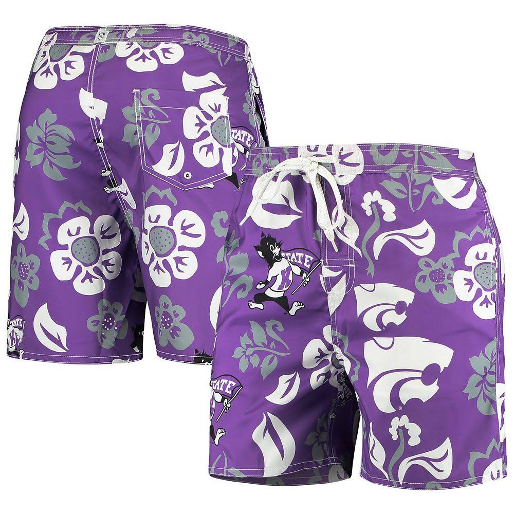 Men's Purple Kansas State Wildcats Floral Volley Logo Swim Trunks V3968