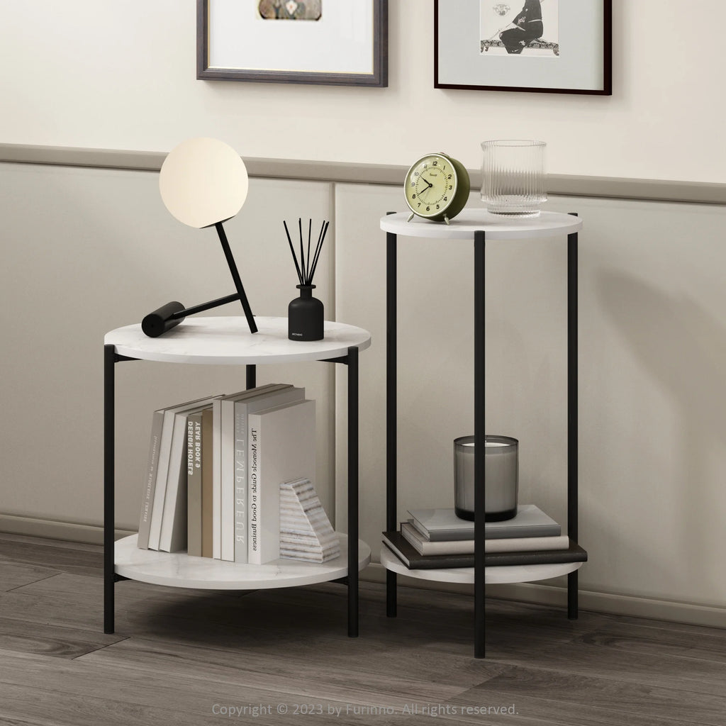 2-Tier Round Side End Table with Metal Legs X4887